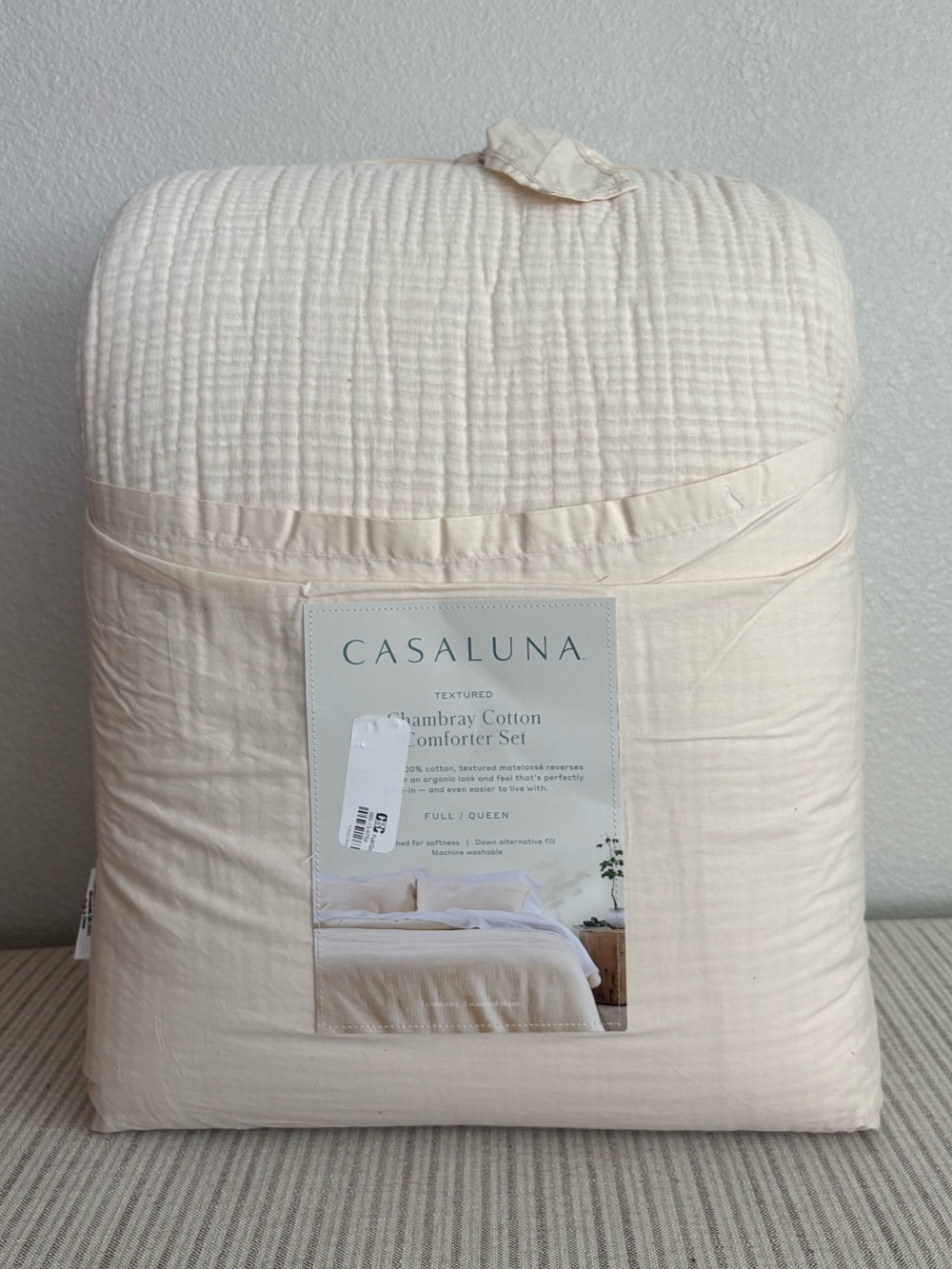 NWT Full/Queen Textured Chambray Comforter & Sham Set Natural - Casaluna